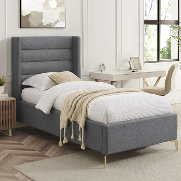 HomeRoots Gray Tufted Linen Upholstered Twin Bed Frame - Modern Design, Durable Support, & Cozy Aesthetic! 544817