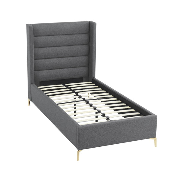 HomeRoots Gray Tufted Linen Upholstered Twin Bed Frame - Modern Design, Durable Support, & Cozy Aesthetic! 544817