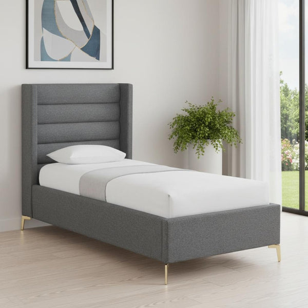 HomeRoots Gray Tufted Linen Upholstered Twin Bed Frame - Modern Design, Durable Support, & Cozy Aesthetic! 544817