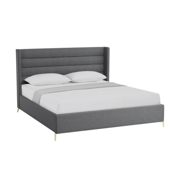 HomeRoots Gray Linen Upholstered Bed Frame - Stylish, Contemporary Design with Solid Support and Comfort King 544818