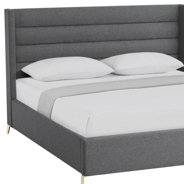 HomeRoots Gray Linen Upholstered Bed Frame - Stylish, Contemporary Design with Solid Support and Comfort King 544818