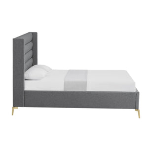 HomeRoots Gray Linen Upholstered Bed Frame - Stylish, Contemporary Design with Solid Support and Comfort King 544818