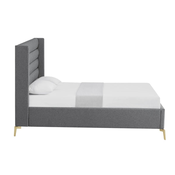 HomeRoots Gray Linen Upholstered Bed Frame - Stylish, Contemporary Design with Solid Support and Comfort King 544818