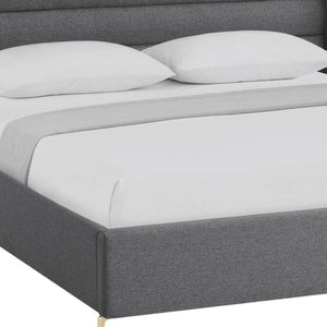 HomeRoots Gray Linen Upholstered Bed Frame - Stylish, Contemporary Design with Solid Support and Comfort King 544818