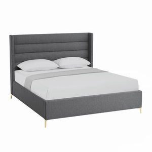 HomeRoots Gray Linen Upholstered Bed Frame - Stylish, Contemporary Design with Solid Support and Comfort Queen 544819