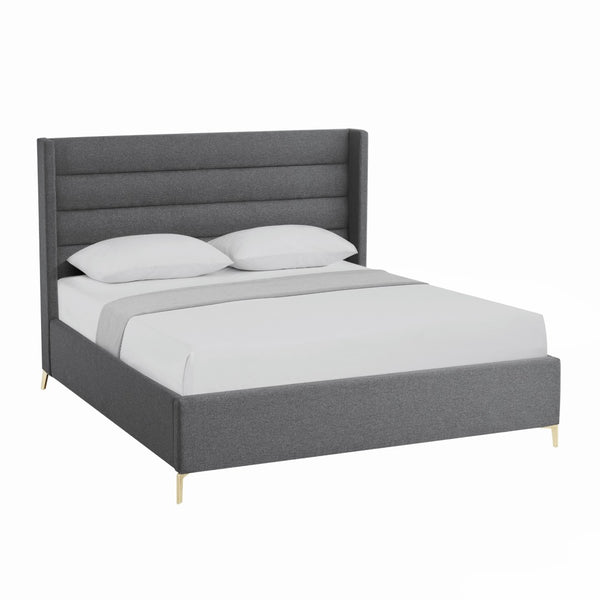 HomeRoots Gray Linen Upholstered Bed Frame - Stylish, Contemporary Design with Solid Support and Comfort Queen 544819