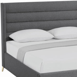 HomeRoots Gray Linen Upholstered Bed Frame - Stylish, Contemporary Design with Solid Support and Comfort Queen 544819