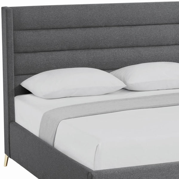 HomeRoots Gray Linen Upholstered Bed Frame - Stylish, Contemporary Design with Solid Support and Comfort Queen 544819