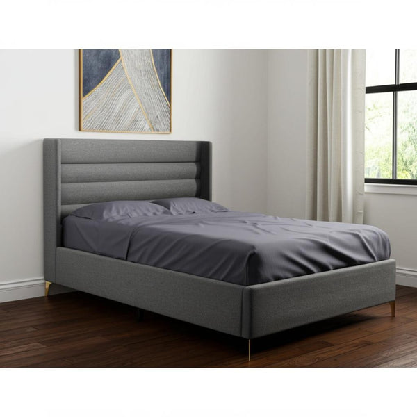 HomeRoots Gray Linen Upholstered Bed Frame - Stylish, Contemporary Design with Solid Support and Comfort Queen 544819