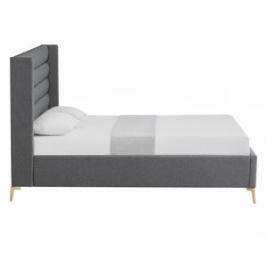 HomeRoots Gray Linen Upholstered Bed Frame - Stylish, Contemporary Design with Solid Support and Comfort Queen 544819