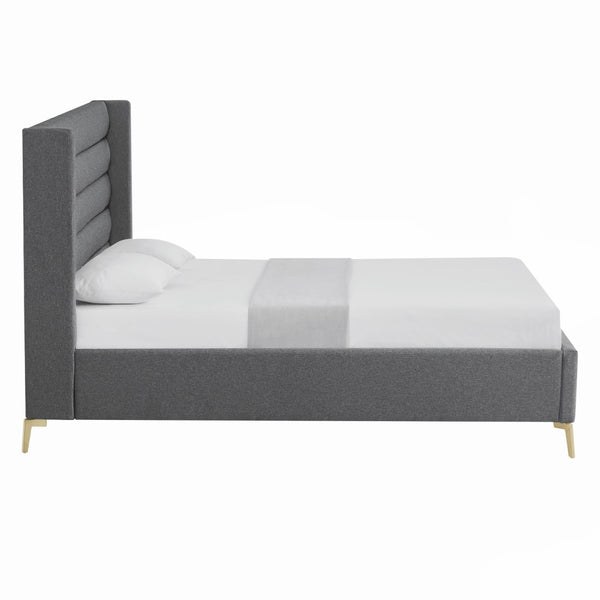 HomeRoots Gray Linen Upholstered Bed Frame - Stylish, Contemporary Design with Solid Support and Comfort Queen 544819