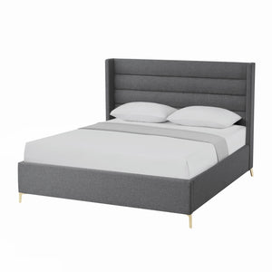 HomeRoots Gray Linen Upholstered Bed Frame - Stylish, Contemporary Design with Solid Support and Comfort Queen 544819