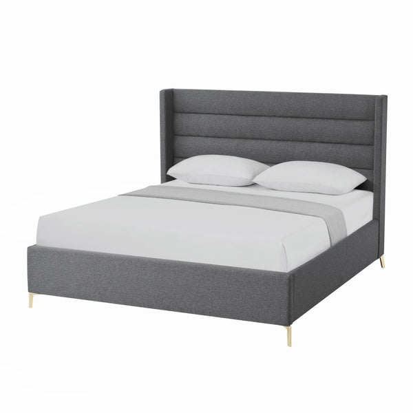 HomeRoots Gray Linen Upholstered Bed Frame - Stylish, Contemporary Design with Solid Support and Comfort Queen 544819