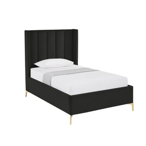 HomeRoots Black Tufted Velvet Twin Bed Frame - Stylish Upholstered Design with Solid Support & Easy Assembly 544820