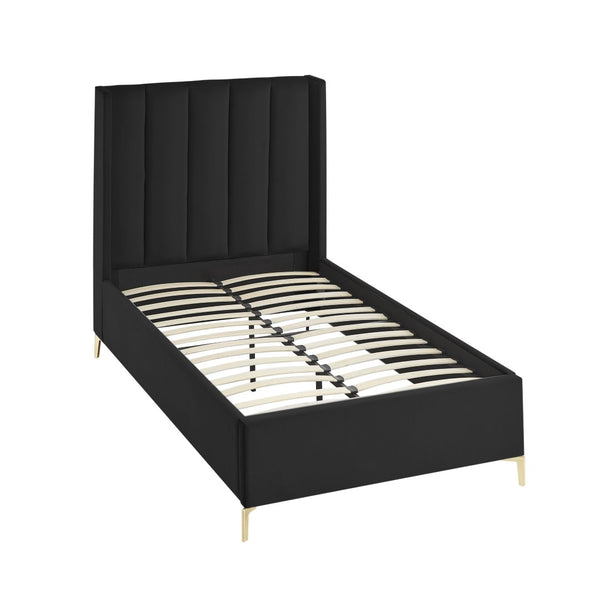 HomeRoots Black Tufted Velvet Twin Bed Frame - Stylish Upholstered Design with Solid Support & Easy Assembly 544820