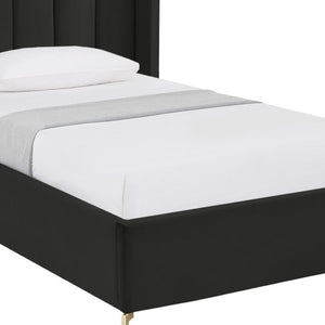 HomeRoots Black Tufted Velvet Twin Bed Frame - Stylish Upholstered Design with Solid Support & Easy Assembly 544820