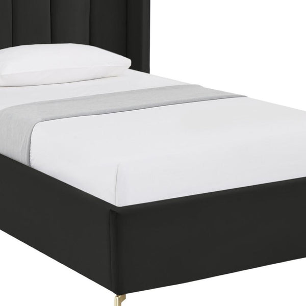 HomeRoots Black Tufted Velvet Twin Bed Frame - Stylish Upholstered Design with Solid Support & Easy Assembly 544820