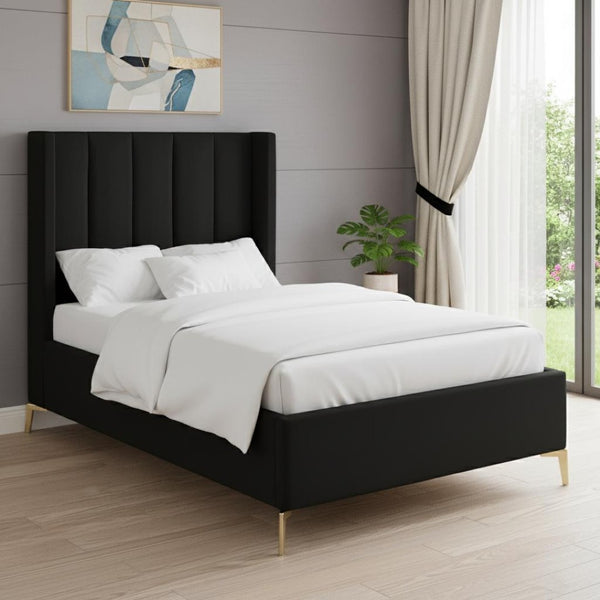 HomeRoots Black Tufted Velvet Twin Bed Frame - Stylish Upholstered Design with Solid Support & Easy Assembly 544820