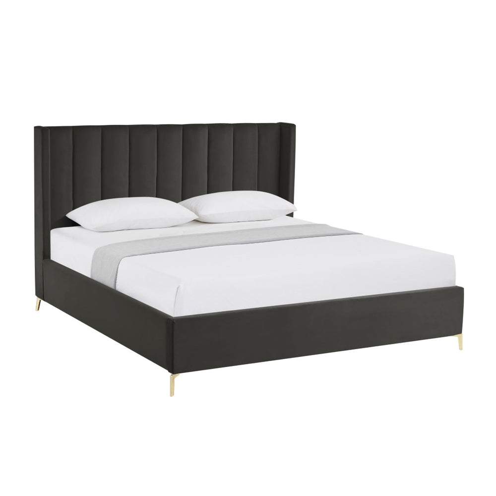 HomeRoots Black Tufted Velvet King Bed Frame – Luxurious Upholstered Design with Durable Construction & Comfort 544821