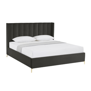 HomeRoots Black Tufted Velvet King Bed Frame – Luxurious Upholstered Design with Durable Construction & Comfort 544821