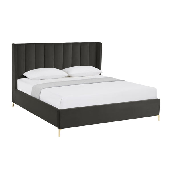 HomeRoots Black Tufted Velvet King Bed Frame – Luxurious Upholstered Design with Durable Construction & Comfort 544821