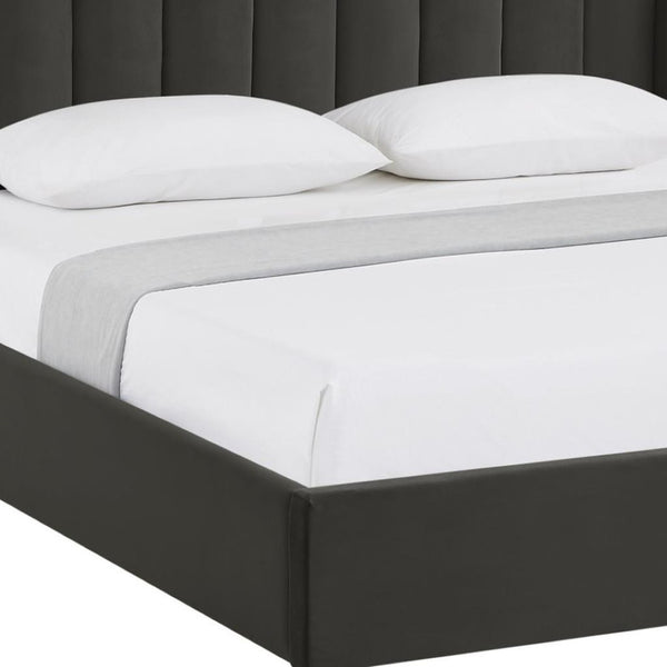 HomeRoots Black Tufted Velvet King Bed Frame – Luxurious Upholstered Design with Durable Construction & Comfort 544821