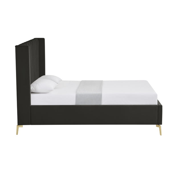 HomeRoots Black Tufted Velvet King Bed Frame – Luxurious Upholstered Design with Durable Construction & Comfort 544821