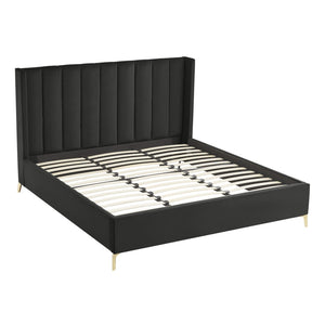 HomeRoots Black Tufted Velvet King Bed Frame – Luxurious Upholstered Design with Durable Construction & Comfort 544821