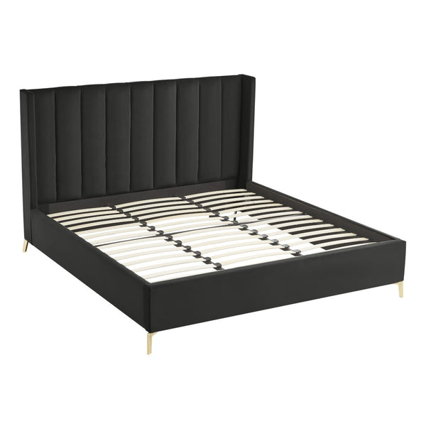 HomeRoots Black Tufted Velvet King Bed Frame – Luxurious Upholstered Design with Durable Construction & Comfort 544821