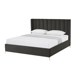 HomeRoots Black Tufted Velvet King Bed Frame – Luxurious Upholstered Design with Durable Construction & Comfort 544821
