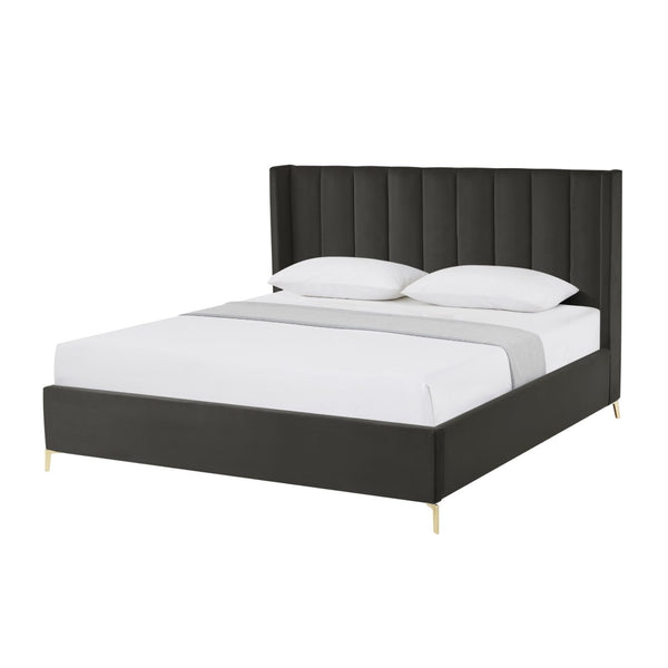 HomeRoots Black Tufted Velvet King Bed Frame – Luxurious Upholstered Design with Durable Construction & Comfort 544821