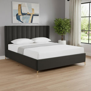 HomeRoots Black Tufted Velvet King Bed Frame – Luxurious Upholstered Design with Durable Construction & Comfort 544821