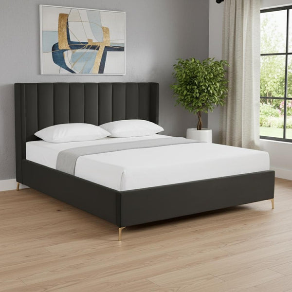 HomeRoots Black Tufted Velvet King Bed Frame – Luxurious Upholstered Design with Durable Construction & Comfort 544821