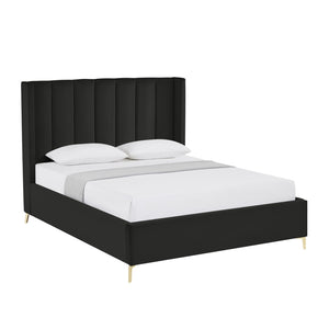 HomeRoots Black Velvet Upholstered Bed Frame - Chic, Durable Design for Modern Bedrooms with Sturdy Support Queen 544822