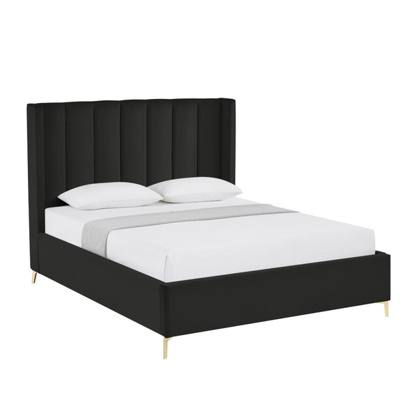 HomeRoots Black Velvet Upholstered Bed Frame - Chic, Durable Design for Modern Bedrooms with Sturdy Support Queen 544822