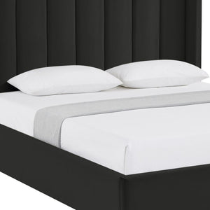 HomeRoots Black Velvet Upholstered Bed Frame - Chic, Durable Design for Modern Bedrooms with Sturdy Support Queen 544822