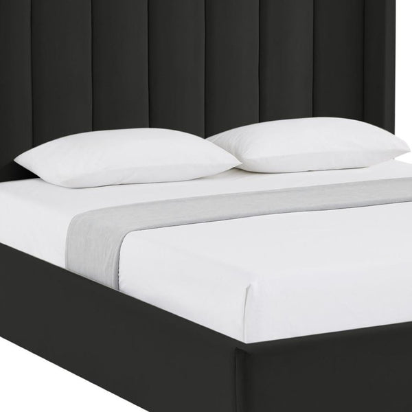 HomeRoots Black Velvet Upholstered Bed Frame - Chic, Durable Design for Modern Bedrooms with Sturdy Support Queen 544822