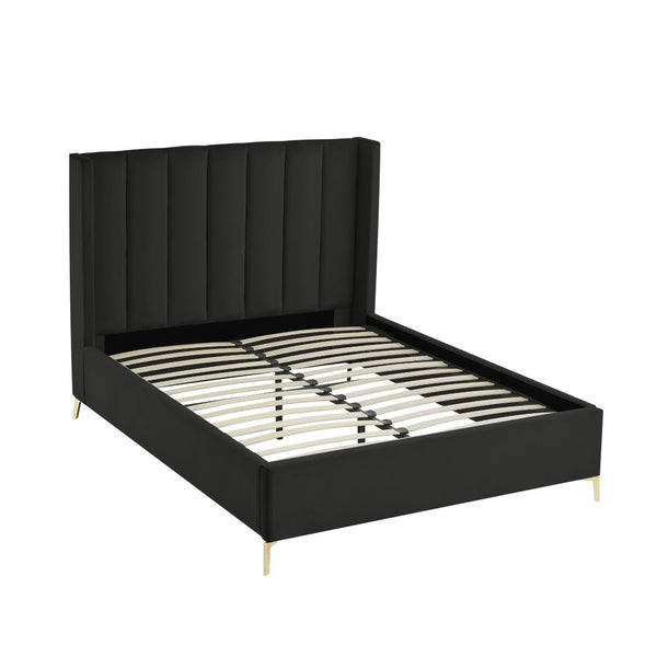 HomeRoots Black Velvet Upholstered Bed Frame - Chic, Durable Design for Modern Bedrooms with Sturdy Support Queen 544822