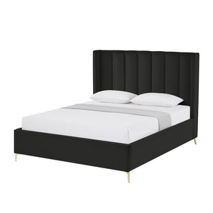 HomeRoots Black Velvet Upholstered Bed Frame - Chic, Durable Design for Modern Bedrooms with Sturdy Support Queen 544822