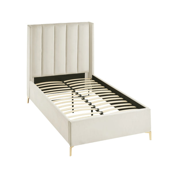 HomeRoots Cream Tufted Velvet Upholstered Twin Bed Frame – Luxurious Design, Durable Eucalyptus, Cozy Comfort 544823