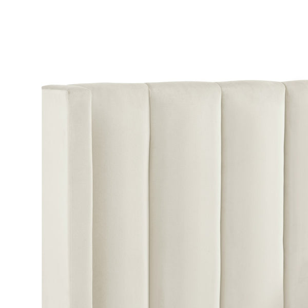 HomeRoots Cream Tufted Velvet Upholstered Twin Bed Frame – Luxurious Design, Durable Eucalyptus, Cozy Comfort 544823