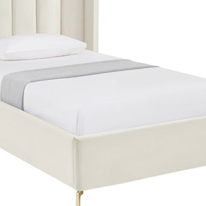 HomeRoots Cream Tufted Velvet Upholstered Twin Bed Frame – Luxurious Design, Durable Eucalyptus, Cozy Comfort 544823
