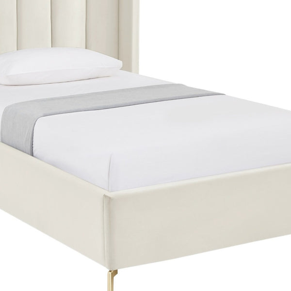 HomeRoots Cream Tufted Velvet Upholstered Twin Bed Frame – Luxurious Design, Durable Eucalyptus, Cozy Comfort 544823