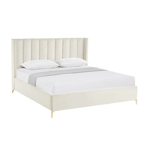 HomeRoots Cream Button-Tufted Velvet King Bed Frame - Elegant Design, Durable Comfort & Stylish Support System 544824
