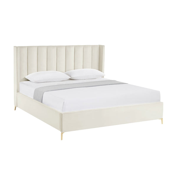 HomeRoots Cream Button-Tufted Velvet King Bed Frame - Elegant Design, Durable Comfort & Stylish Support System 544824