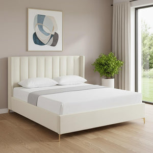 HomeRoots Cream Button-Tufted Velvet King Bed Frame - Elegant Design, Durable Comfort & Stylish Support System 544824