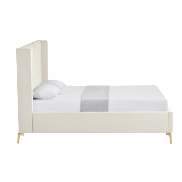 HomeRoots Cream Button-Tufted Velvet King Bed Frame - Elegant Design, Durable Comfort & Stylish Support System 544824