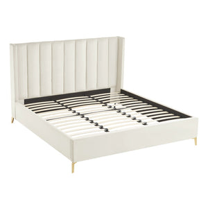 HomeRoots Cream Button-Tufted Velvet King Bed Frame - Elegant Design, Durable Comfort & Stylish Support System 544824
