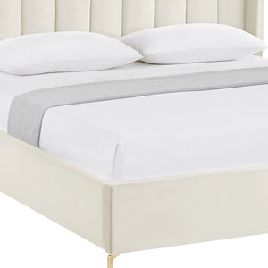 HomeRoots Cream Button-Tufted Velvet King Bed Frame - Elegant Design, Durable Comfort & Stylish Support System 544824