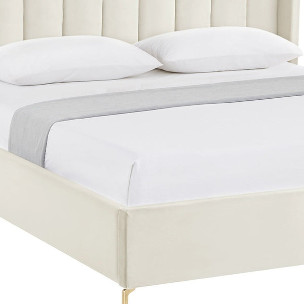 HomeRoots Cream Button-Tufted Velvet King Bed Frame - Elegant Design, Durable Comfort & Stylish Support System 544824